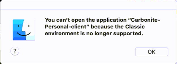 You can't open the application because the Classic environment is no longer supported
